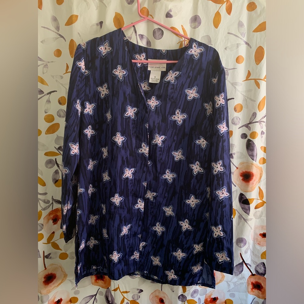 Susan Graver Floral-Print Lightweight Jacket Sz M